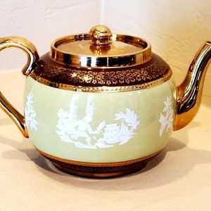 Vintage Teapot SUDLOW'S BURSLEM ENGLAND Green Gold Greek Mythology